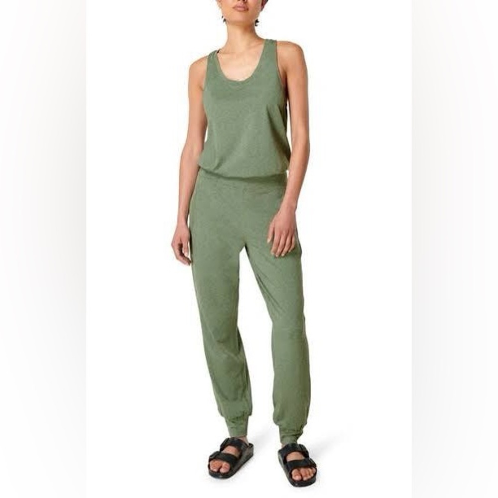 Sweaty Betty Olive Green Racerback Jumpsuit stretch workout athletic athleisure